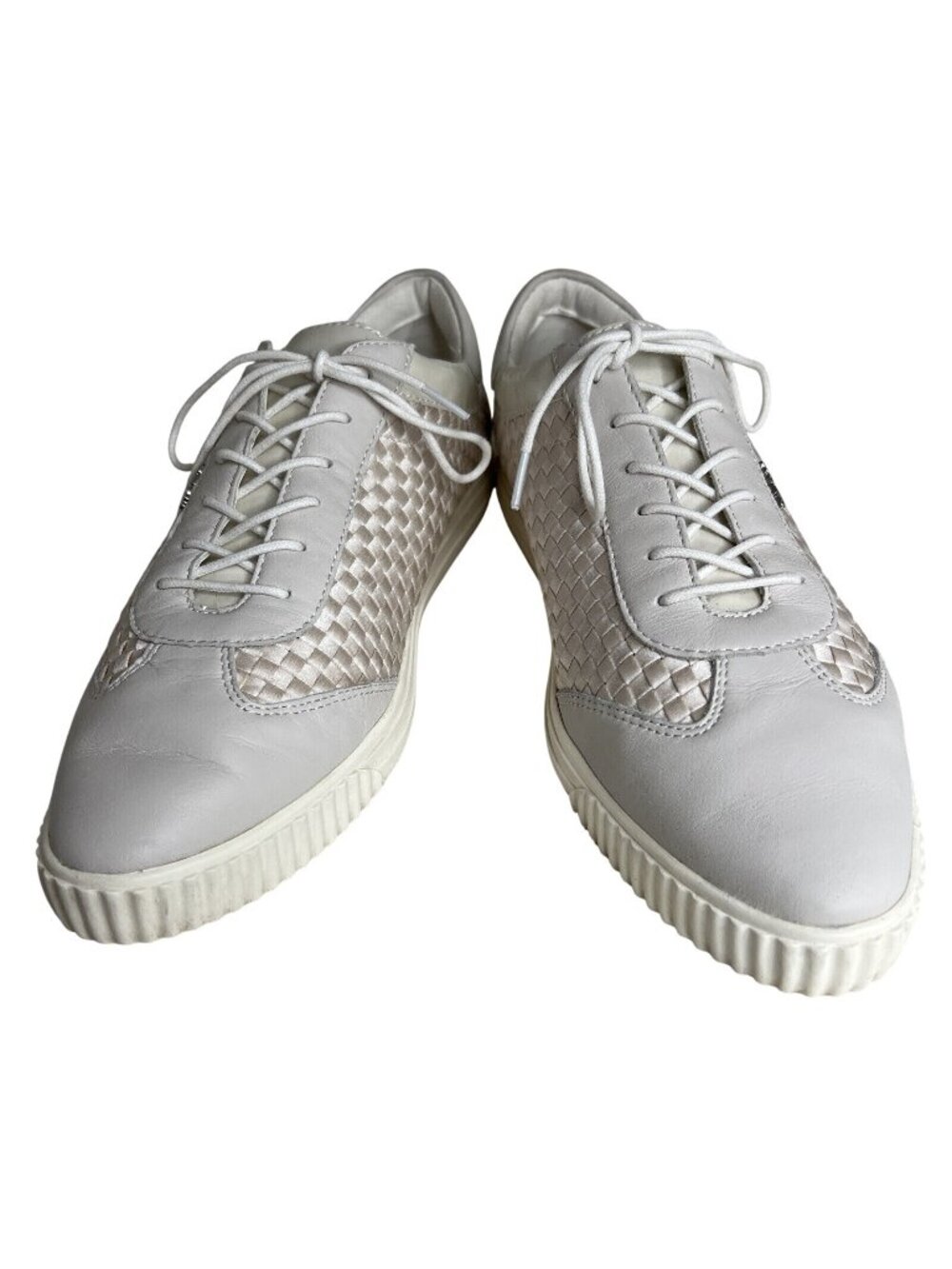 Geox Respira Womens Lace-Up Sneakers White & Beige Leather & Woven Size 10